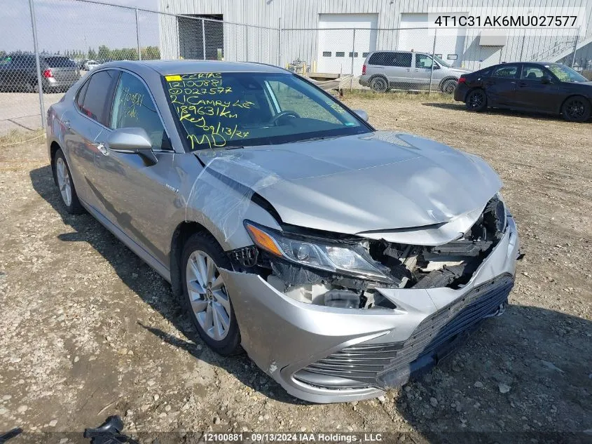 2021 Toyota Camry Le VIN: 4T1C31AK6MU027577 Lot: 12100881