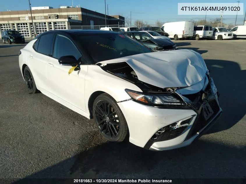 2021 Toyota Camry Xse VIN: 4T1K61AK4MU491020 Lot: 20181663