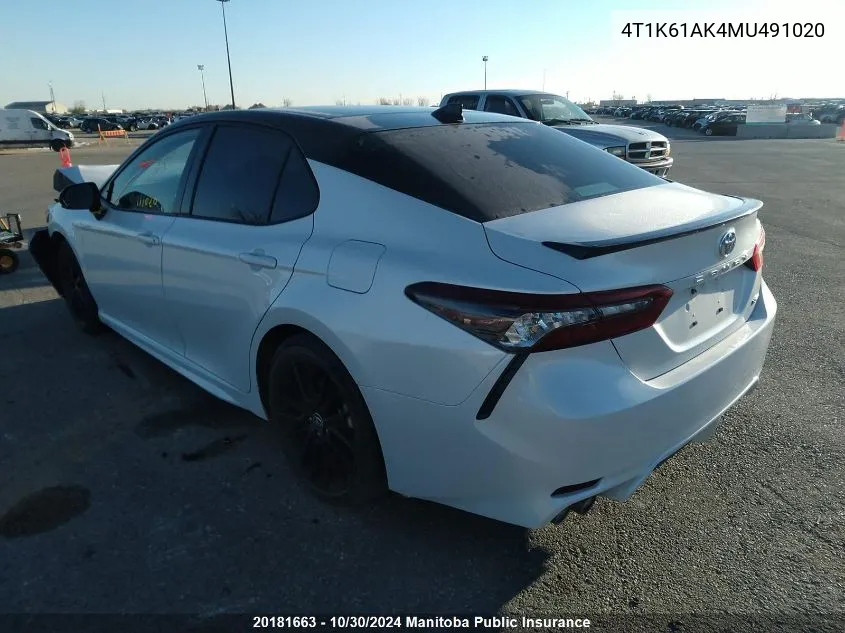 2021 Toyota Camry Xse VIN: 4T1K61AK4MU491020 Lot: 20181663