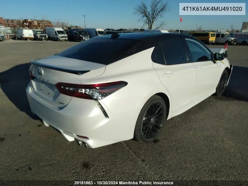 2021 Toyota Camry Xse VIN: 4T1K61AK4MU491020 Lot: 20181663