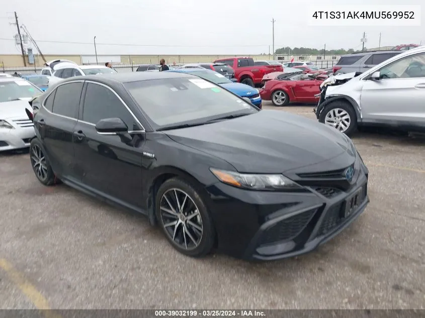 2021 Toyota Camry Se Hybrid VIN: 4T1S31AK4MU569952 Lot: 39032199