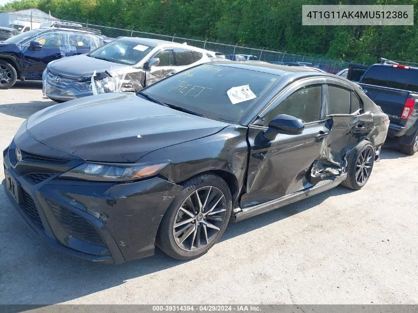 2021 Toyota Camry Se VIN: 4T1G11AK4MU512386 Lot: 39314394