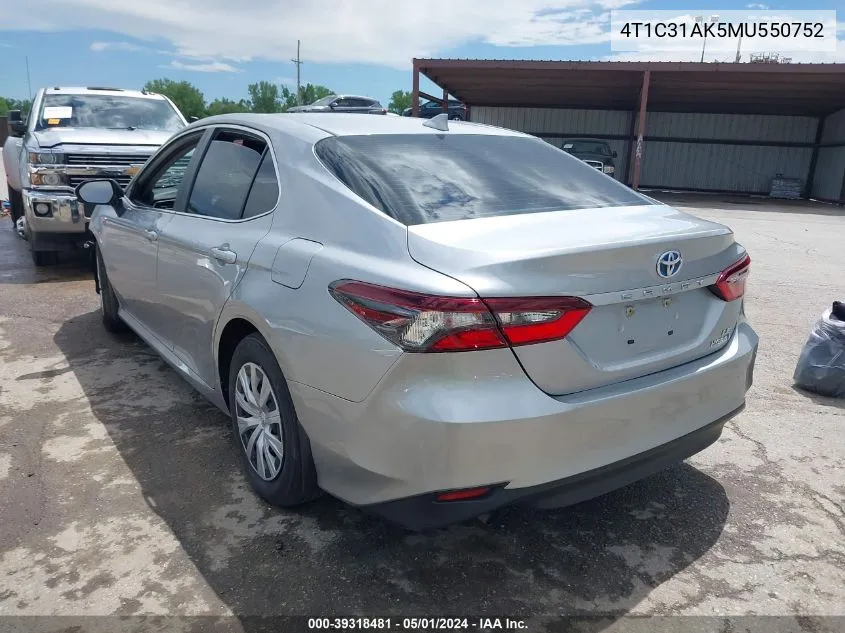 4T1C31AK5MU550752 2021 Toyota Camry Le Hybrid