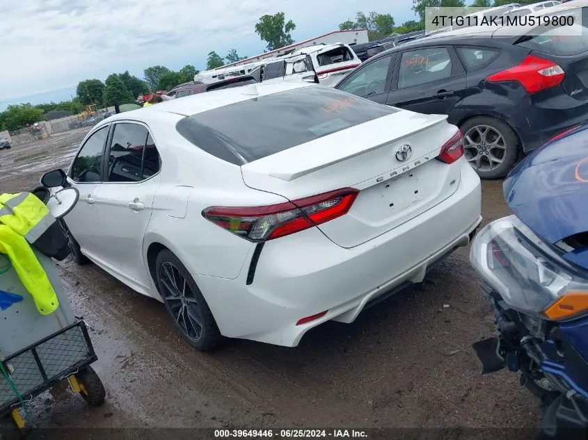 2021 Toyota Camry Se VIN: 4T1G11AK1MU519800 Lot: 39649446