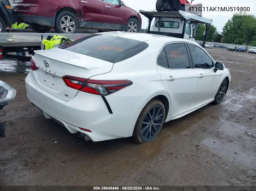 2021 Toyota Camry Se VIN: 4T1G11AK1MU519800 Lot: 39649446