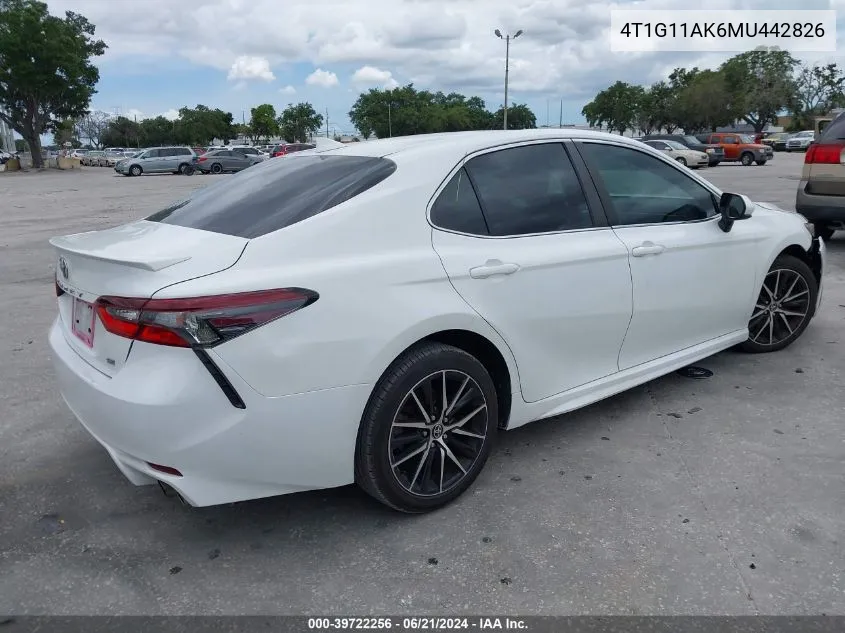 2021 Toyota Camry Se VIN: 4T1G11AK6MU442826 Lot: 39722256