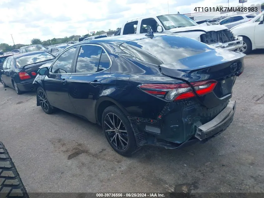 2021 Toyota Camry Se VIN: 4T1G11AK7MU428983 Lot: 39736556