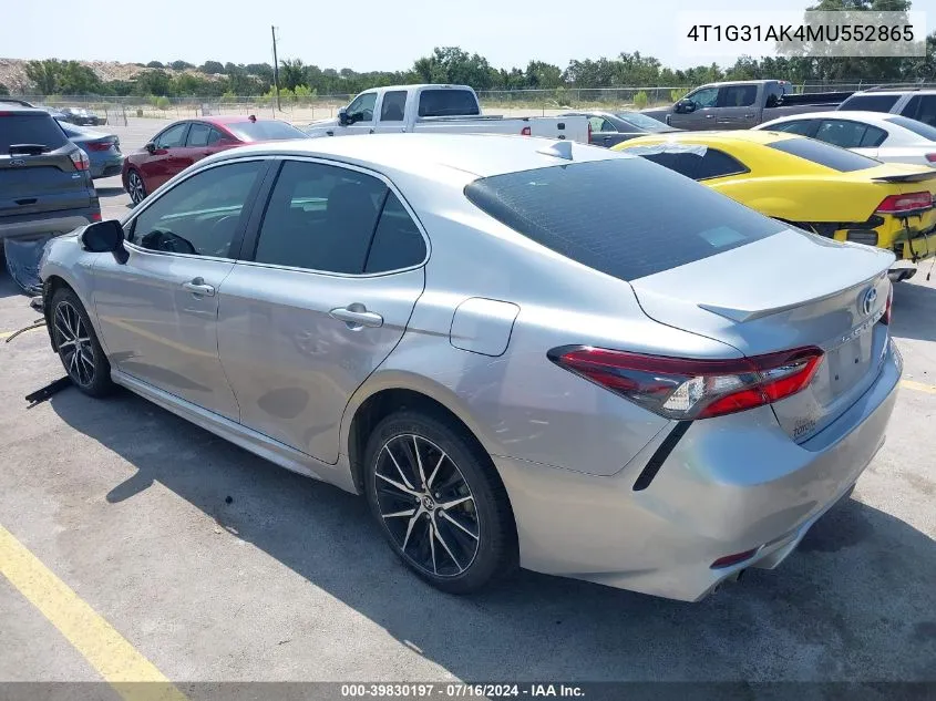 2021 Toyota Camry Se Hybrid VIN: 4T1G31AK4MU552865 Lot: 39830197