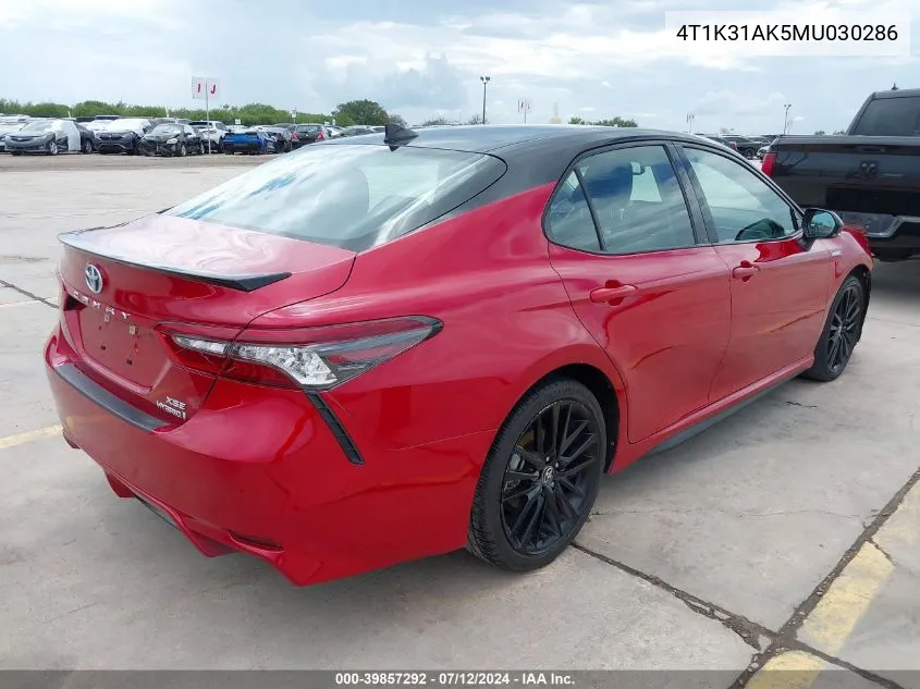 2021 Toyota Camry Xse Hybrid VIN: 4T1K31AK5MU030286 Lot: 39857292