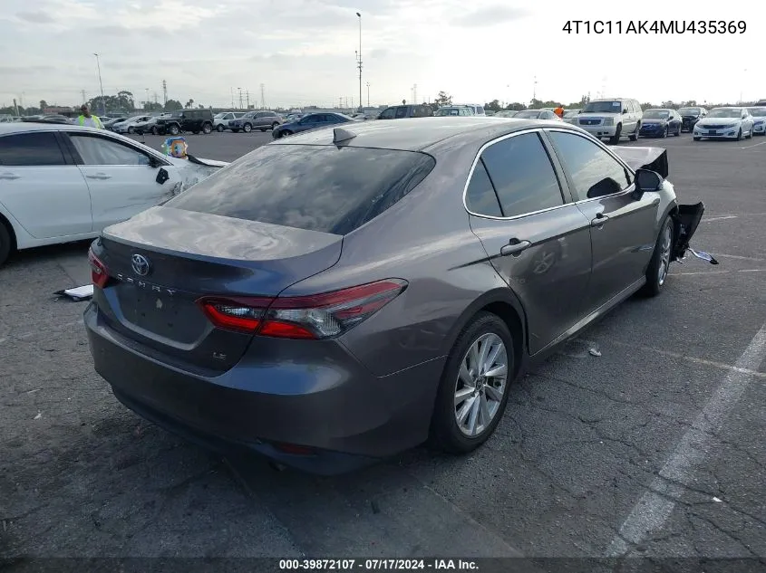 2021 Toyota Camry Le VIN: 4T1C11AK4MU435369 Lot: 39872107