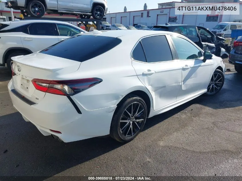 2021 Toyota Camry Se VIN: 4T1G11AKXMU478406 Lot: 39885018