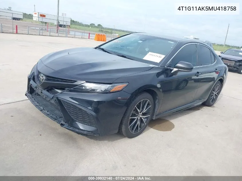 4T1G11AK5MU418758 2021 Toyota Camry Se