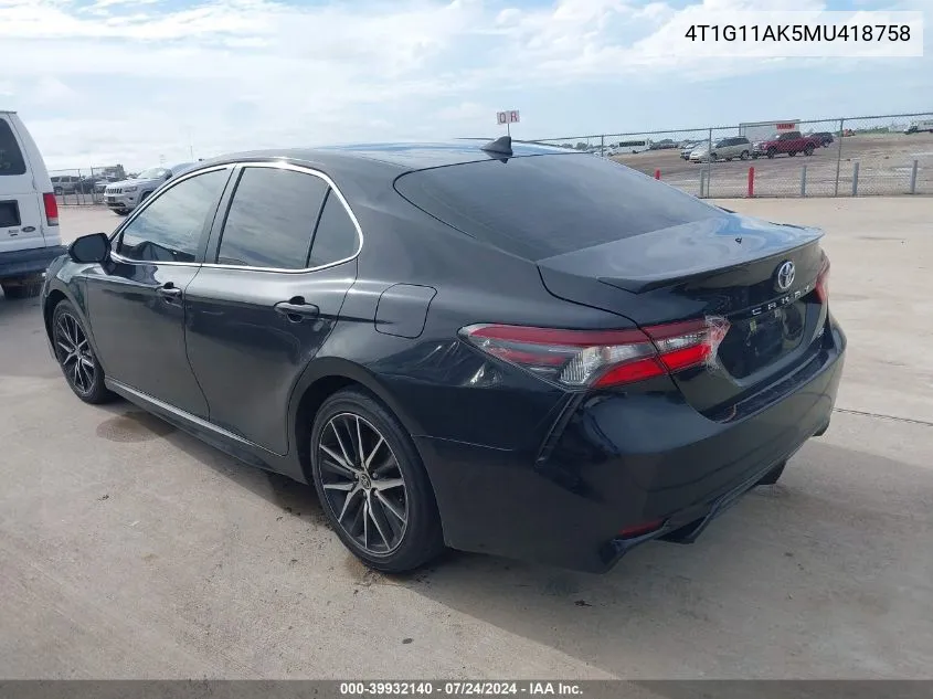 4T1G11AK5MU418758 2021 Toyota Camry Se