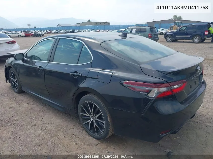 2021 Toyota Camry Se/Se Nightshade Edition VIN: 4T1G11AK3MU411758 Lot: 39958295