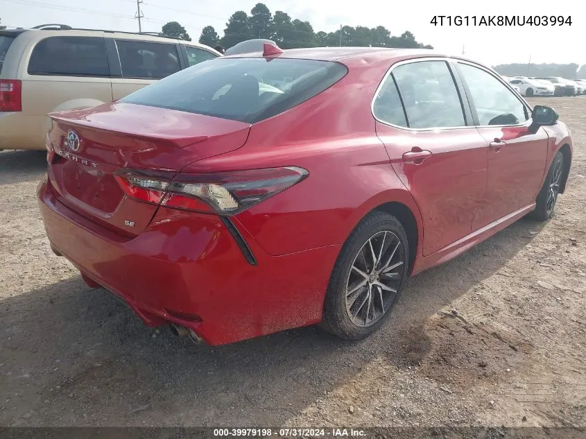 4T1G11AK8MU403994 2021 Toyota Camry Se