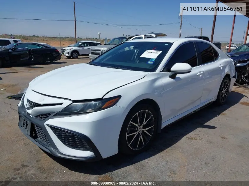 2021 Toyota Camry Se VIN: 4T1G11AK6MU546751 Lot: 39988989