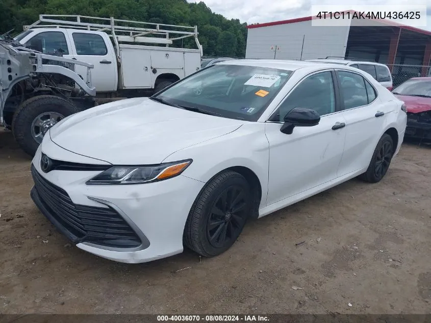 2021 Toyota Camry Le VIN: 4T1C11AK4MU436425 Lot: 40036070