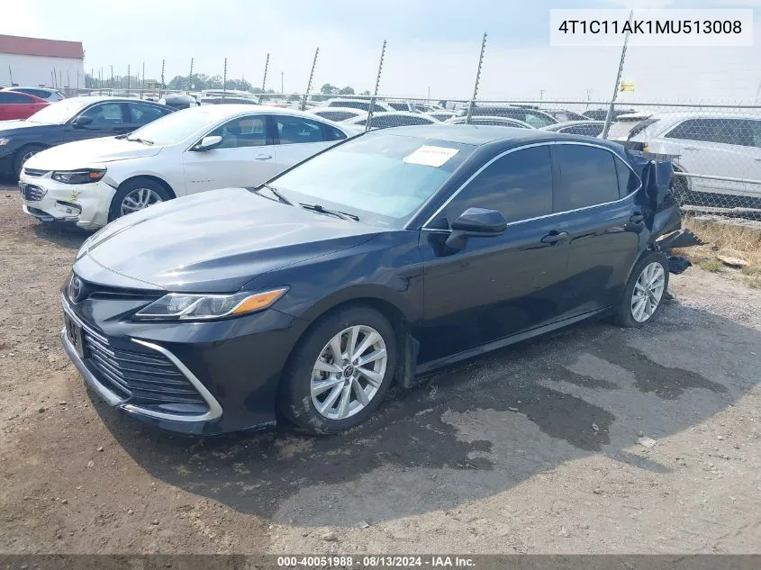 2021 Toyota Camry Le VIN: 4T1C11AK1MU513008 Lot: 40051988