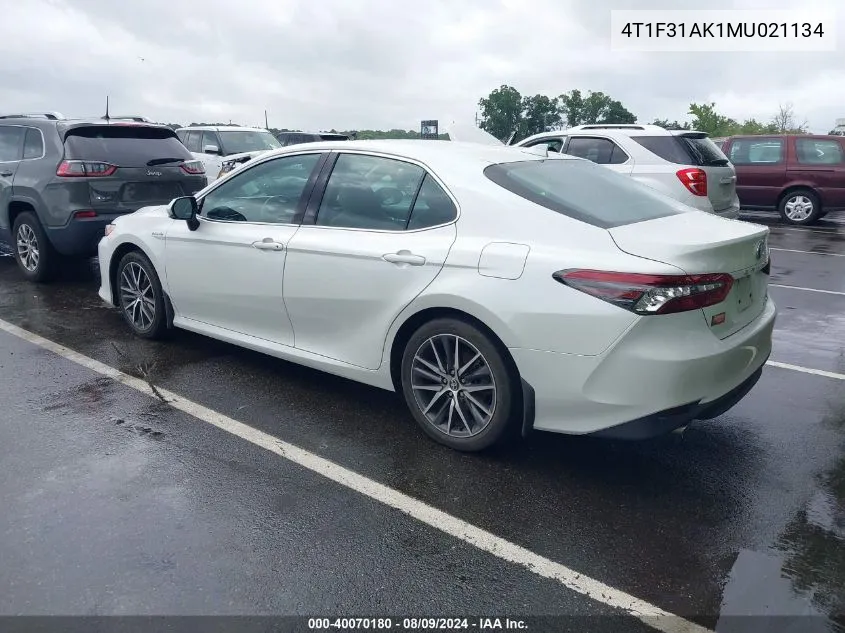 2021 Toyota Camry Xle Hybrid VIN: 4T1F31AK1MU021134 Lot: 40070180