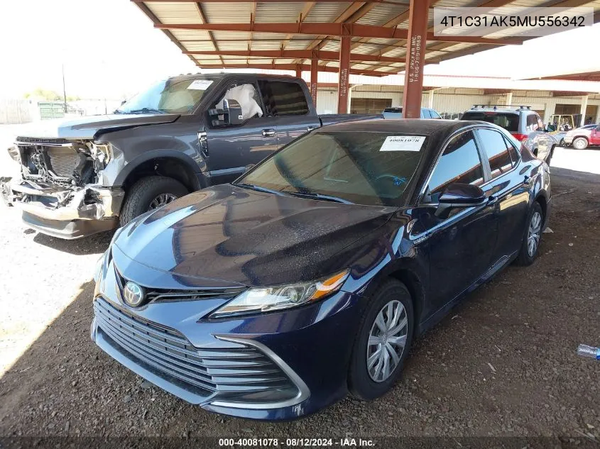 2021 Toyota Camry Le Hybrid VIN: 4T1C31AK5MU556342 Lot: 40081078