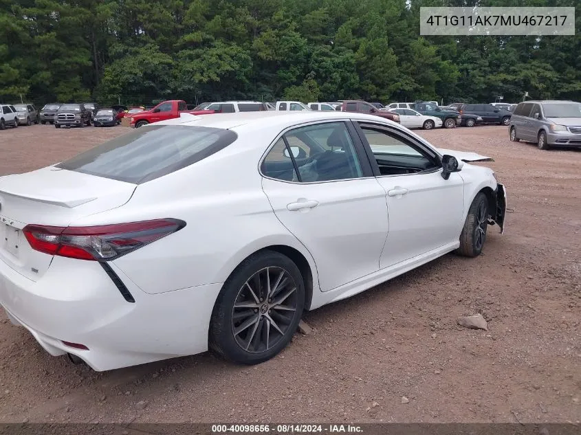 4T1G11AK7MU467217 2021 Toyota Camry Se