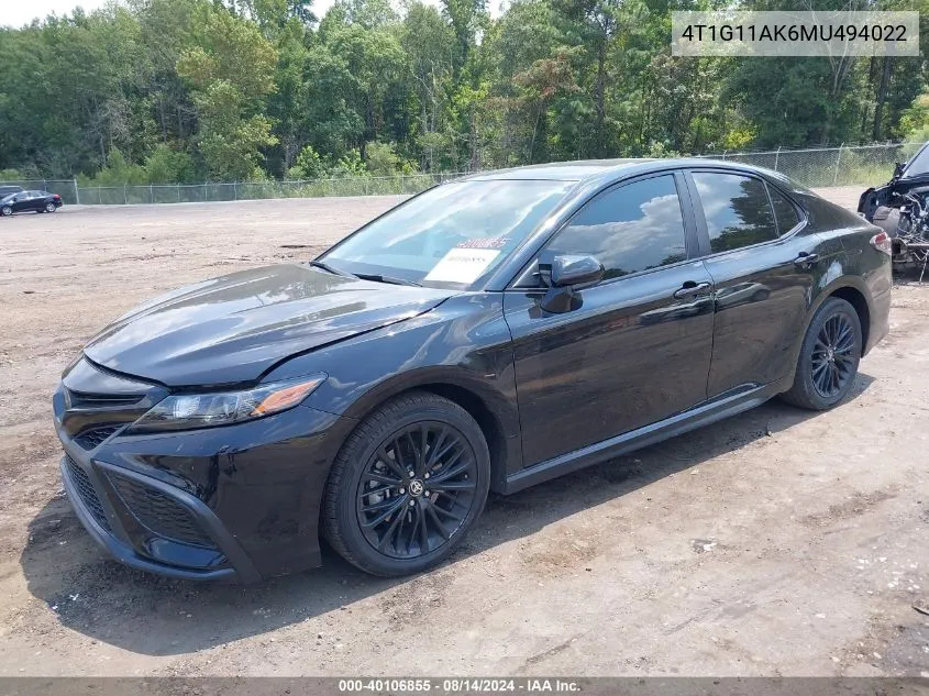 4T1G11AK6MU494022 2021 Toyota Camry Se Nightshade Edition