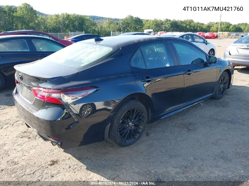 4T1G11AK7MU421760 2021 Toyota Camry Se Nightshade Edition