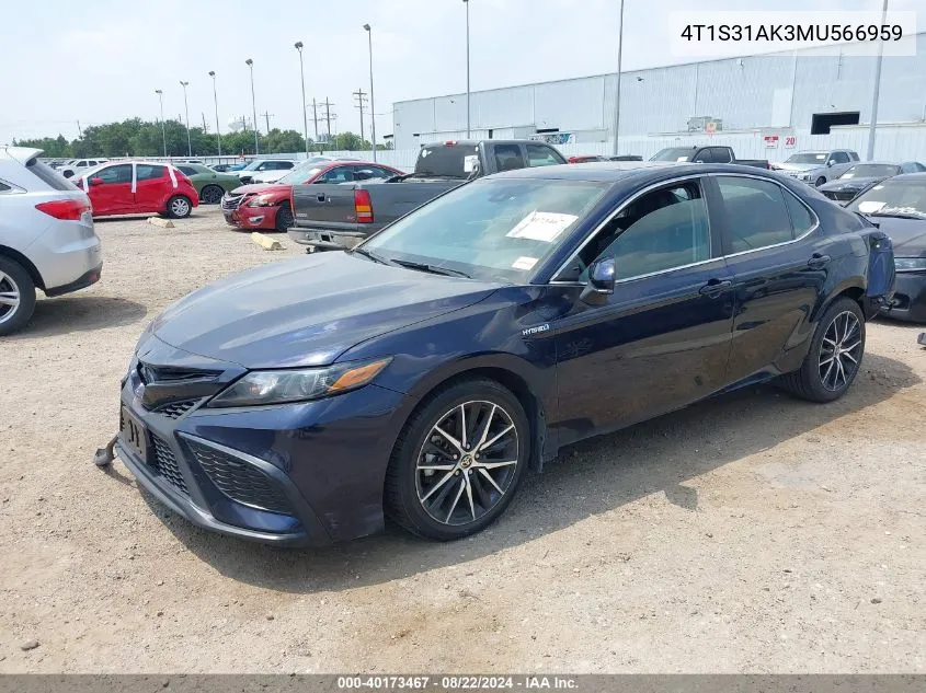 2021 Toyota Camry Se Hybrid VIN: 4T1S31AK3MU566959 Lot: 40173467