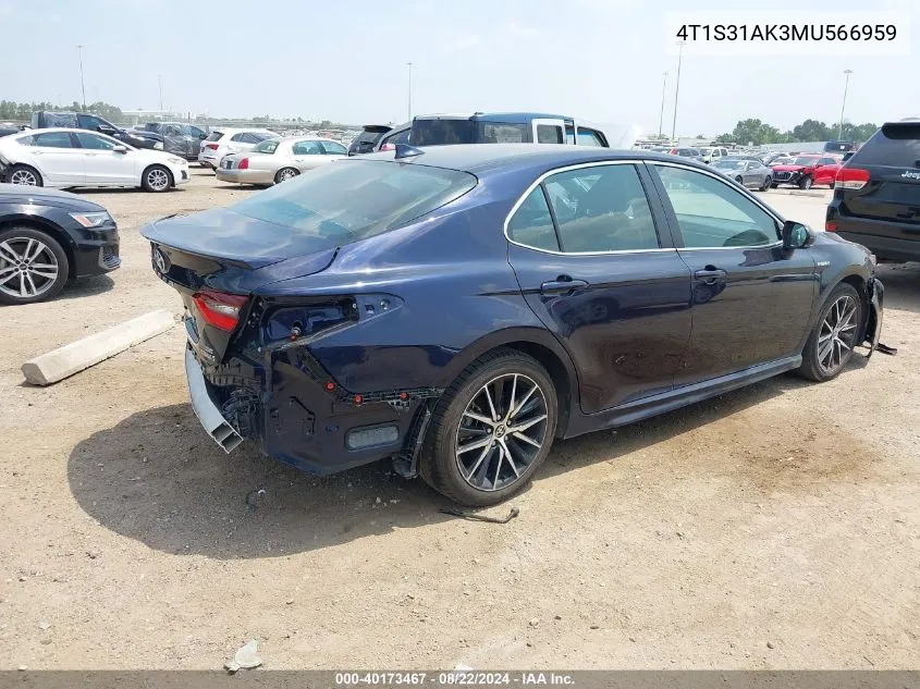 2021 Toyota Camry Se Hybrid VIN: 4T1S31AK3MU566959 Lot: 40173467