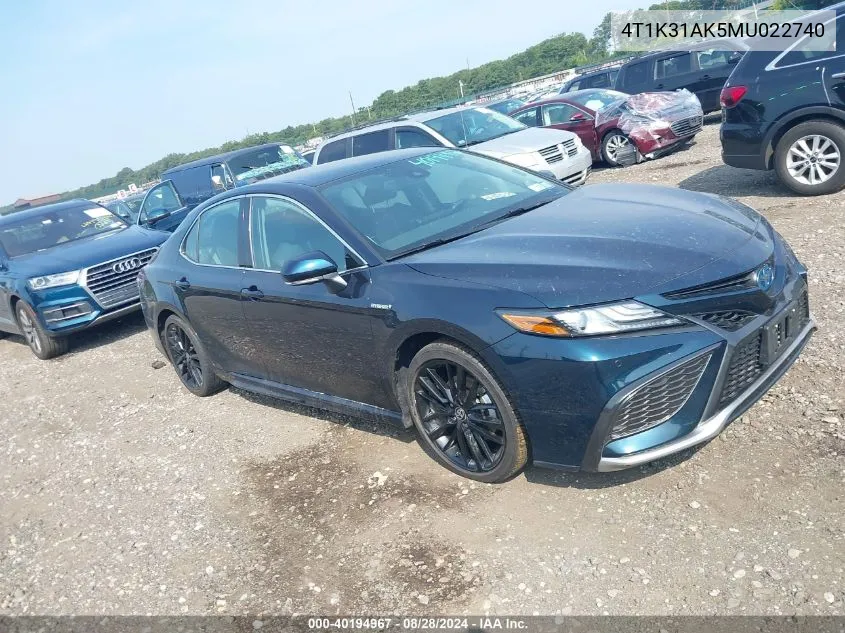 2021 Toyota Camry Xse Hybrid VIN: 4T1K31AK5MU022740 Lot: 40194967