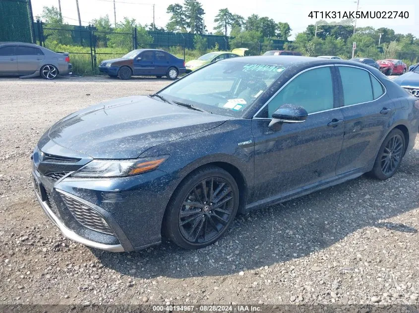 4T1K31AK5MU022740 2021 Toyota Camry Xse Hybrid