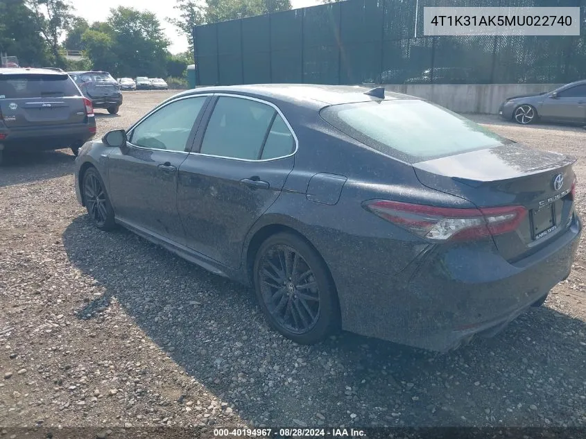 2021 Toyota Camry Xse Hybrid VIN: 4T1K31AK5MU022740 Lot: 40194967