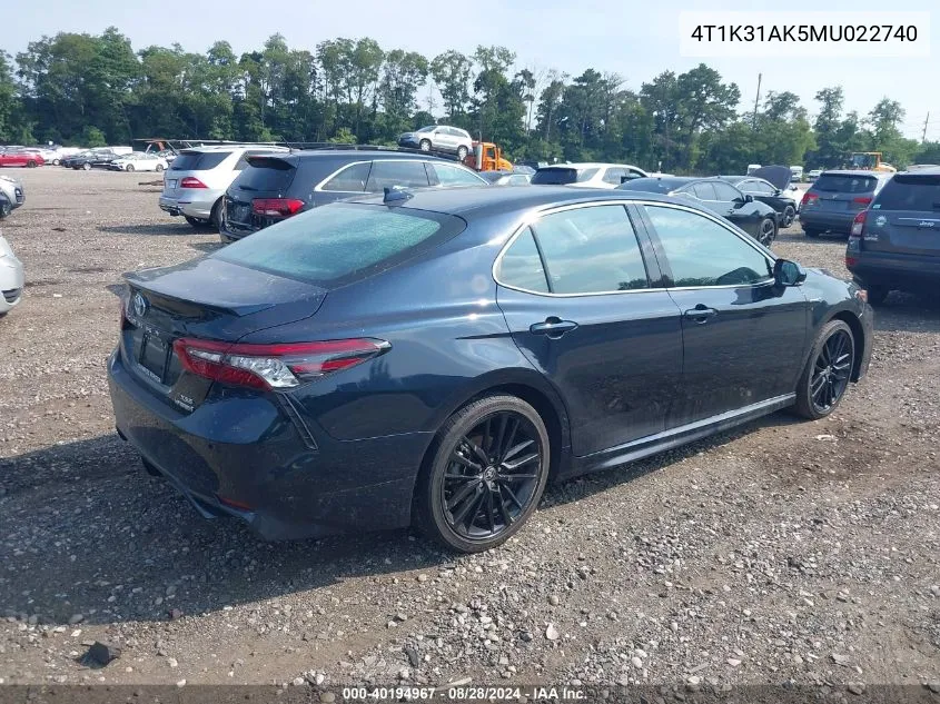 4T1K31AK5MU022740 2021 Toyota Camry Xse Hybrid