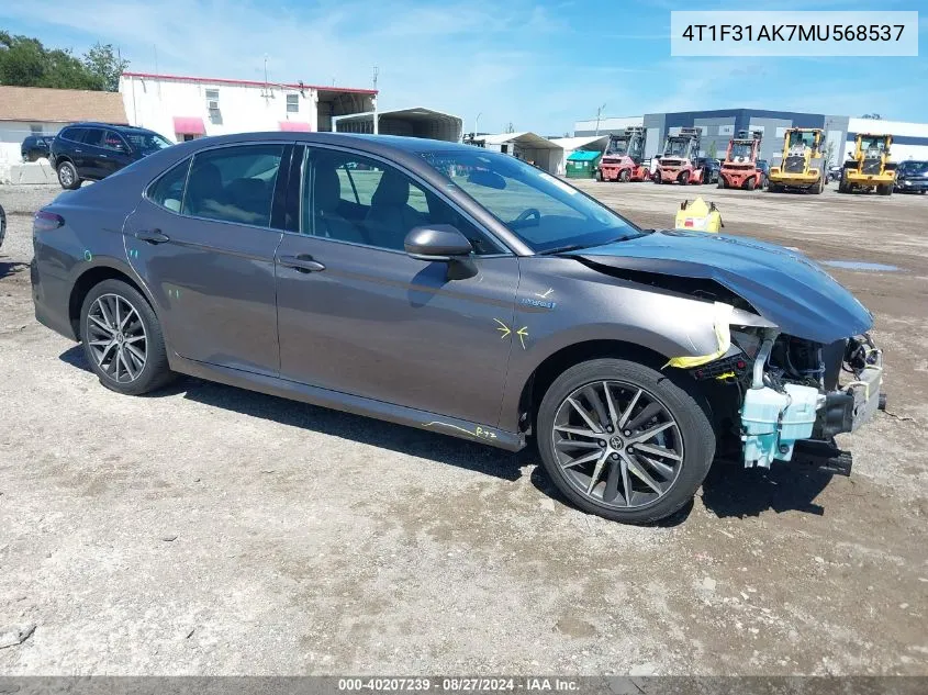 2021 Toyota Camry Xle Hybrid VIN: 4T1F31AK7MU568537 Lot: 40207239