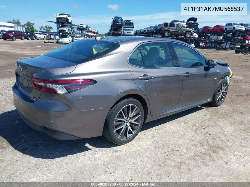 2021 Toyota Camry Xle Hybrid VIN: 4T1F31AK7MU568537 Lot: 40207239