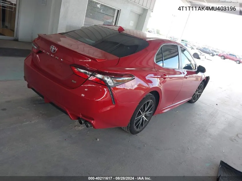 2021 Toyota Camry Se VIN: 4T1T11AK4MU403196 Lot: 40211617