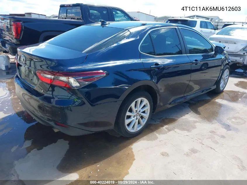 2021 Toyota Camry Le VIN: 4T1C11AK6MU612603 Lot: 40224019