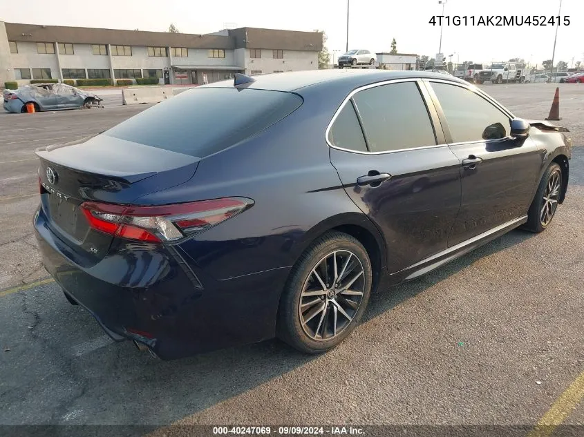 2021 Toyota Camry Se VIN: 4T1G11AK2MU452415 Lot: 40247069