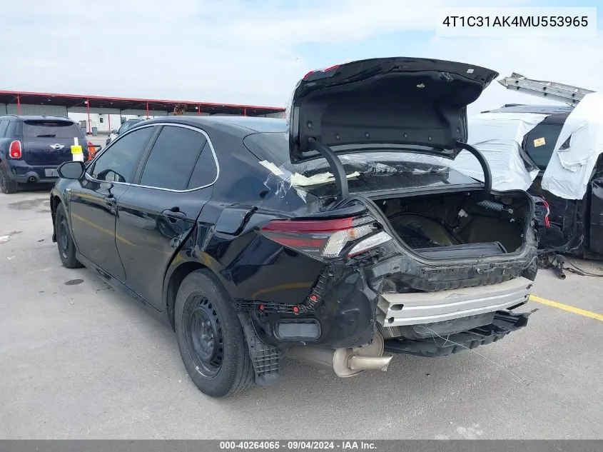 2021 Toyota Camry Le Hybrid VIN: 4T1C31AK4MU553965 Lot: 40264065