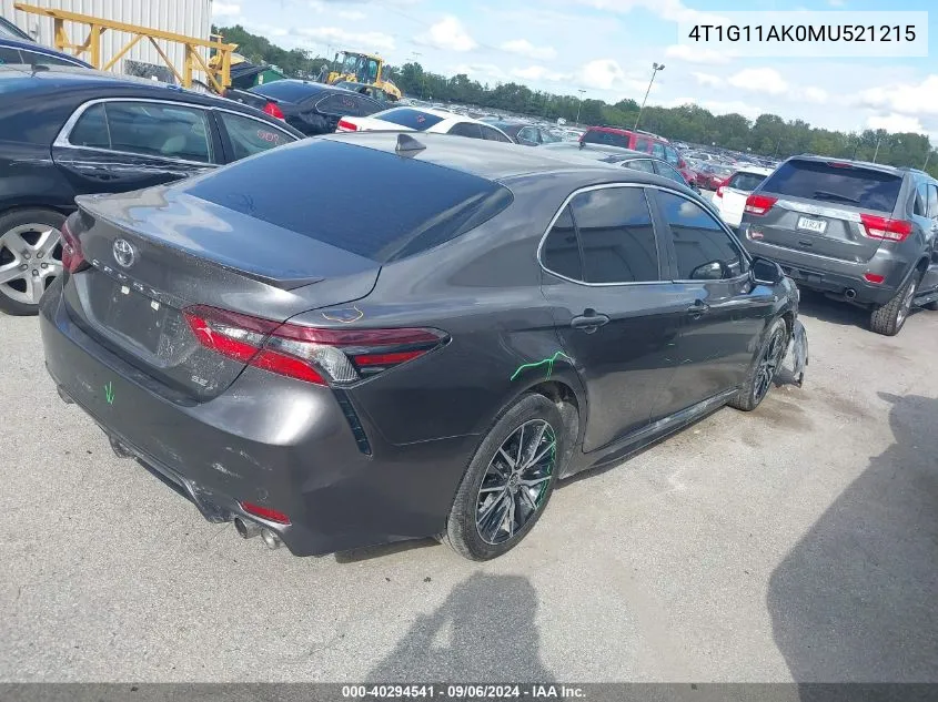 2021 Toyota Camry Se VIN: 4T1G11AK0MU521215 Lot: 40294541