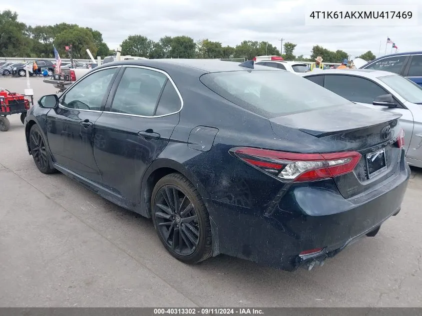 2021 Toyota Camry Xse VIN: 4T1K61AKXMU417469 Lot: 40313302