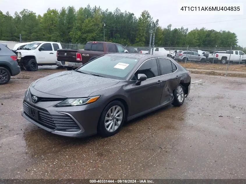 2021 Toyota Camry Le VIN: 4T1C11AK6MU404835 Lot: 40331444