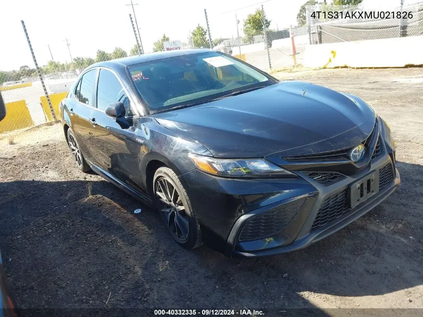 4T1S31AKXMU021826 2021 Toyota Camry Se Hybrid