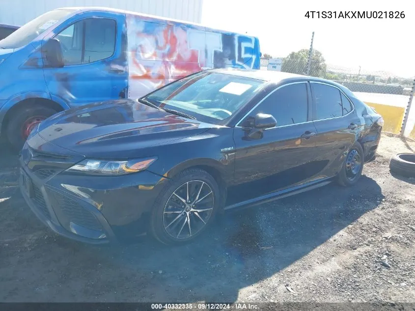 2021 Toyota Camry Se Hybrid VIN: 4T1S31AKXMU021826 Lot: 40332335