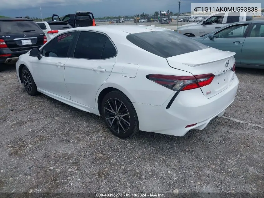 2021 Toyota Camry Se VIN: 4T1G11AK0MU593838 Lot: 40398273