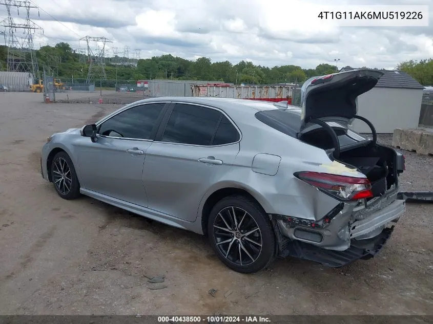 2021 Toyota Camry Se VIN: 4T1G11AK6MU519226 Lot: 40438500