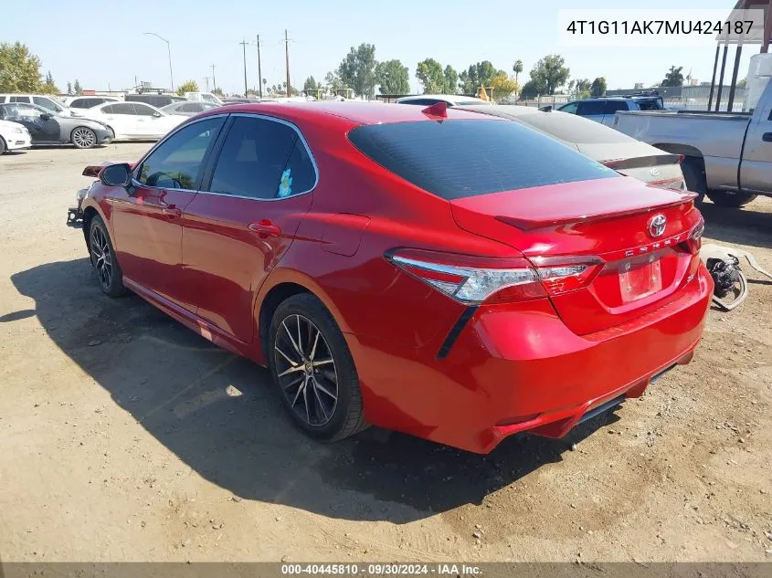 2021 Toyota Camry Se/Se Night Shade VIN: 4T1G11AK7MU424187 Lot: 40445810