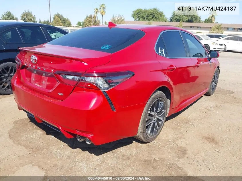 2021 Toyota Camry Se/Se Night Shade VIN: 4T1G11AK7MU424187 Lot: 40445810