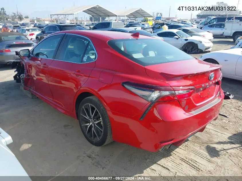 4T1G31AK2MU031322 2021 Toyota Camry Se Hybrid