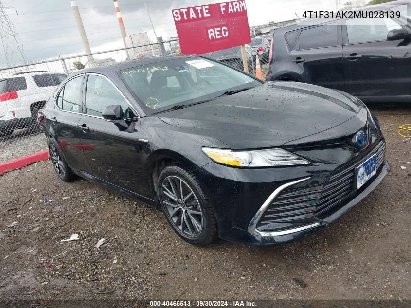 2021 Toyota Camry Xle Hybrid VIN: 4T1F31AK2MU028139 Lot: 40465513